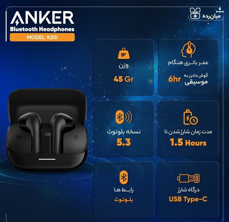 هدفون بلوتوثی انکر مدل Soundcore K20i