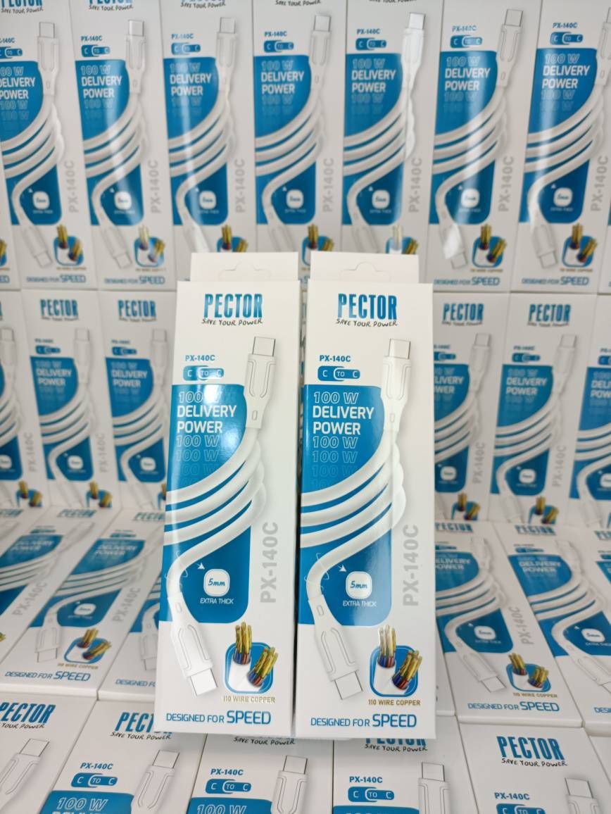 کابل شارژ اورجینال پکتور PECTOR 100Wدو سر تایپ C پکدار PX-140