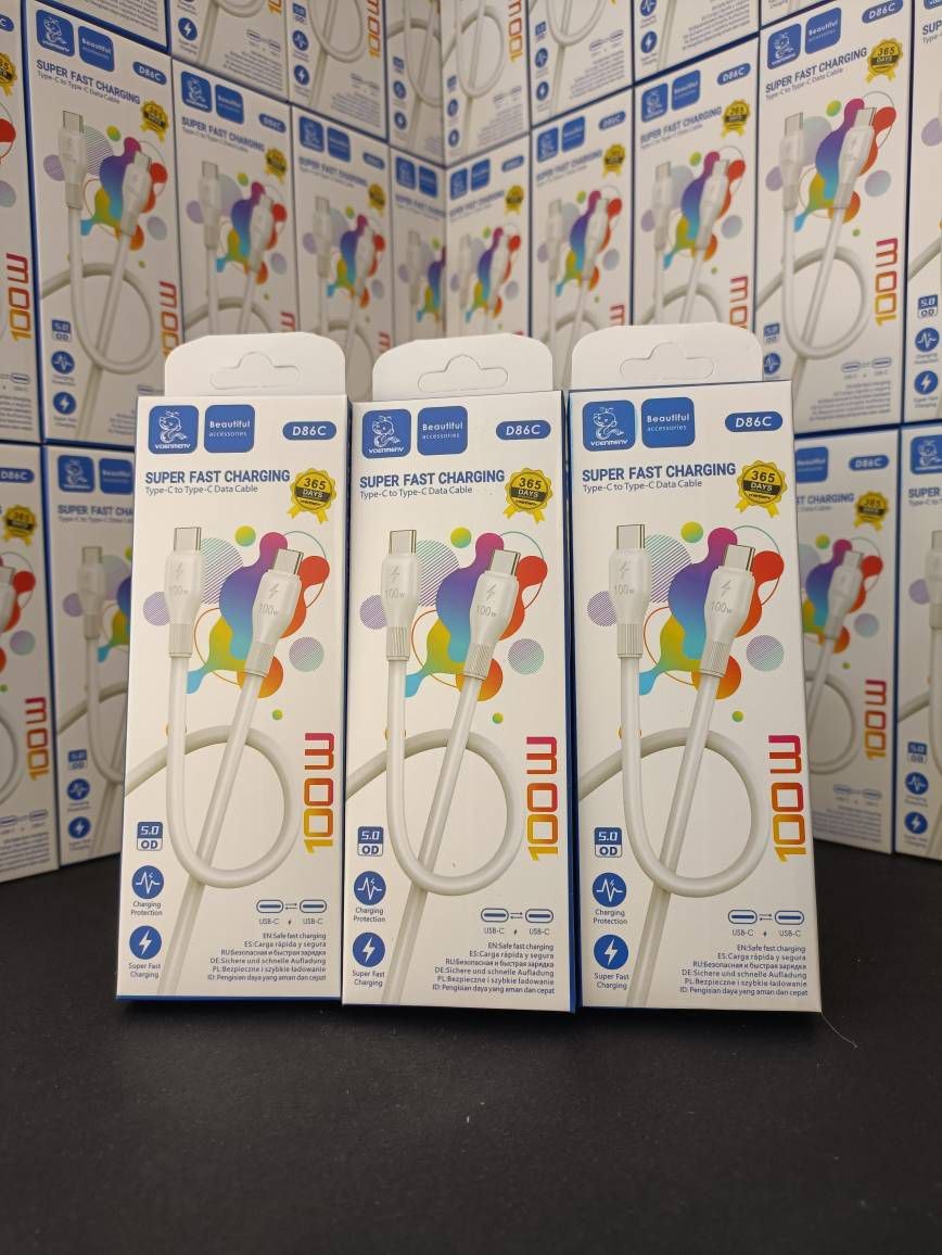 کابل شارژ اورجینال  DENMEN 100W دو سر تایپ C پکدار D86C