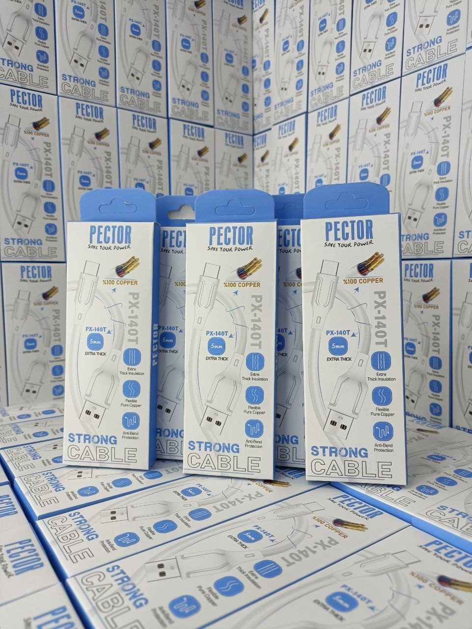 کابل شارژ اورجینال پکتور PECTOR تایپ سی پکدار PX-140