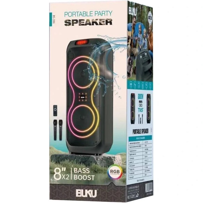 اسپیکر چمدانی بلوتوثی برند BUKU مدل BS-086 سایز 16 اینچ