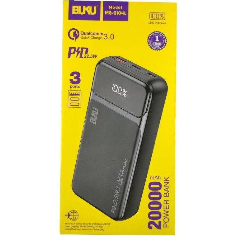 پاوربانک 20000 mAh برند BUKU مدل MG-G104L دارای 1 سال گارانتی