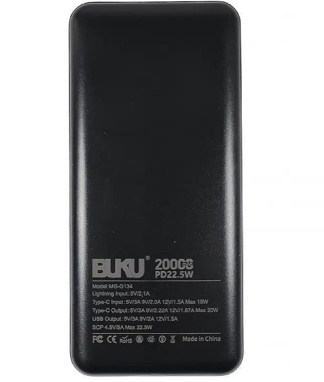 پاوربانک 20000 mAh برند BUKU مدل MG-G134 دارای 1 سال گارانتی