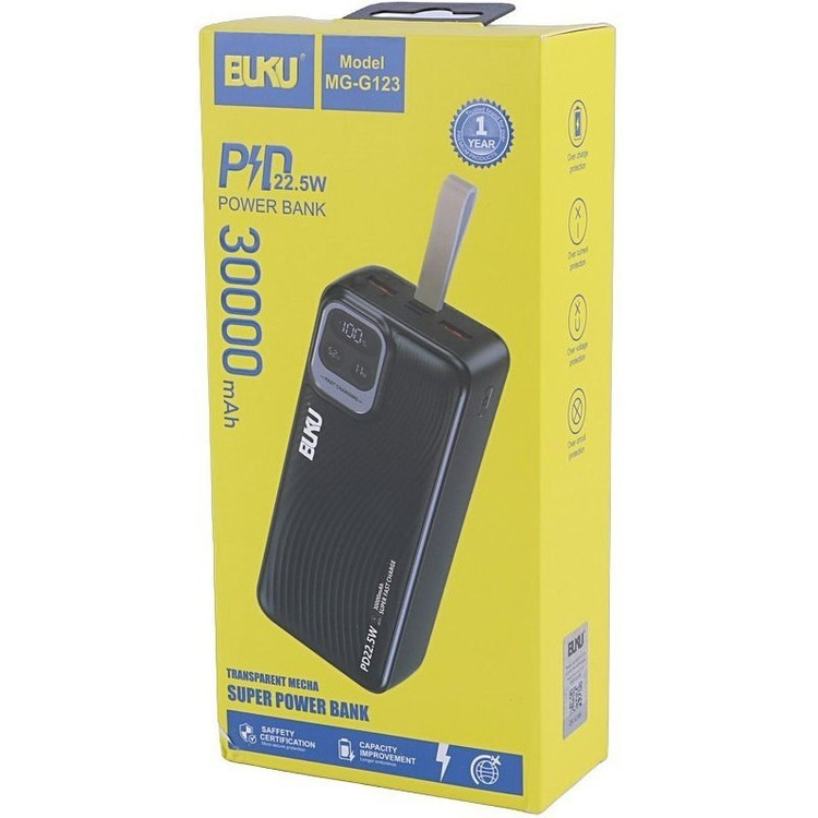 پاوربانک 30000 mAh برند BUKU مدل MG-G123 دارای 1 سال گارانتی