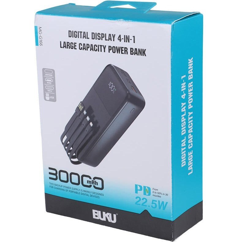 پاوربانک 30000 mAh برند BUKU مدل MG-G166 دارای 1 سال گارانتی